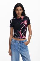 T-shirt met abstracte bloemen - BLACK - M