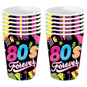 Foute 80s party feestbekertjes - 12x - karton - 240 ml - Jaren 80 thema feestversiering