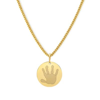 Gepersonaliseerde 1 hand- of voetafdruk ketting - Stainless steel - Goud - Rond 15 mm - Handafdruk