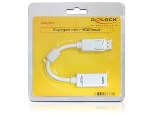 Delock 61767 DisplayPort / HDMI Adapter [1x DisplayPort stekker - 1x HDMI-bus] Wit Met Ferrietkern 12.00 cm