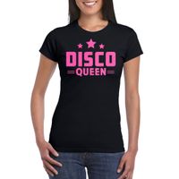 Verkleed T-shirt voor dames - disco queen - zwart - roze glitter - jaren 70/80 - carnaval/themafeest - thumbnail