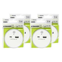 LED nachtlampje - 4x - draadloos - met USB A en C - warm wit - dag/nacht + PIR sensor