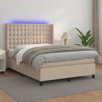 Boxspring met matras en LED kunstleer cappuccinokleur 140x190cm