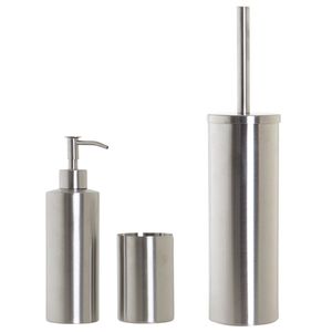 Toiletborstel houder zilver 39cm met zeeppompje 400 ml en beker metaal