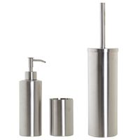 Toiletborstel houder zilver 39cm met zeeppompje 400 ml en beker metaal - thumbnail