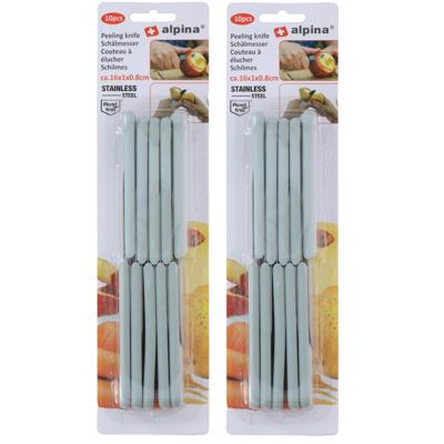 Keukenmesjes / schilmesjes - 20x stuks - RVS - grijs kunststof - 16 cm - Aardappelschilmesjes