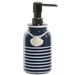 Zeeppompje/dispenser kunststeen/rvs in kleur blauw/wit 18 cm