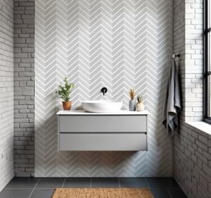 Tegelstickers badkamer visgraat lichtgrijs