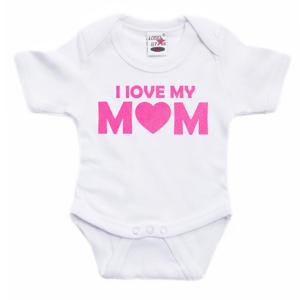 Bellatio Decorations Baby rompertje - i love my mom&amp;nbsp;- roze - glitter - kraam cadeau 92 (18-24 maanden)  -