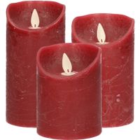 Set van 3x stuks Bordeaux rood LED kaarsen met bewegende vlam - thumbnail