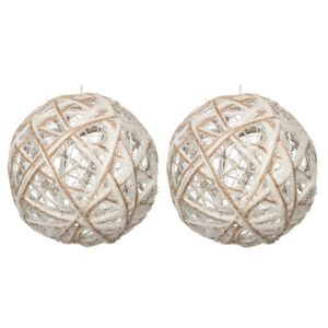 Verlichte draad kerstballen - 2x st -jute - D15 cm - met 10 lampjes -warm wit