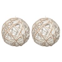 Verlichte draad kerstballen - 2x st -jute - D15 cm - met 10 lampjes -warm wit - thumbnail