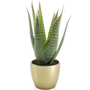 Emerald Kunstplant Aloe Vera - groen - in gouden pot - 23 cm   -