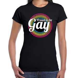 Proud to be gay regenboog cirkel / LHBT t-shirt zwart voor dames 2XL  -