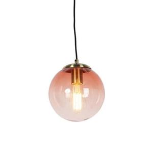 QAZQA Art deco hanglamp messing met roze glas 20 cm - Pallon