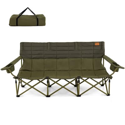 Oversized Campingstoel Voor 3 Personen Opvouwbare Stoffen Bank met Verstelbare Armleuningen Groen