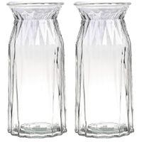 Bloemenvaas - set van 2x - helder - transparant glas - D12 x H24 cm