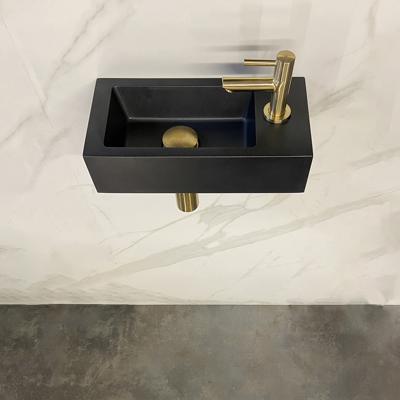 Wiesbaden Fonteinset Rhea S Mini met Fontein - Rechts - Quartz - Kraan - Sifon - Afvoerplug - Geborsteld Messing