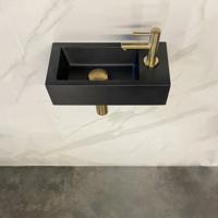Wiesbaden Fonteinset Rhea S Mini met Fontein - Rechts - Quartz - Kraan - Sifon - Afvoerplug - Geborsteld Messing