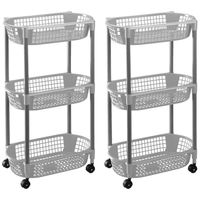 2x Woondecoratie karretjes/trolleys met grijze opbergmanden 71 cm - Opbergmanden - thumbnail