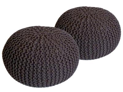 Eva - Sitzhocker Pouf SET 2 - grof gebreid - 100% gerecycled katoen - Ø 55 cm H 37 cm