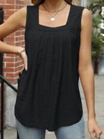 Square Neck Casual Plain Loose Tank Top