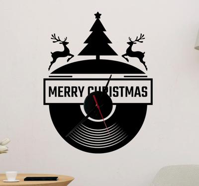 Muursticker klok LP Merry Christmas