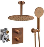 Ben Lavion 250 inbouw regendoucheset met 4 straalsoorten en plafondaansluiting Ø25cm geborsteld koper pvd