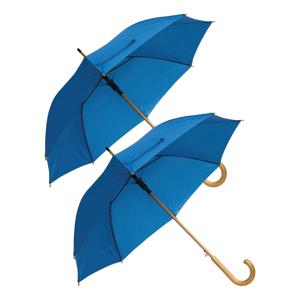 Rainmaster paraplu met houten handvat - 2x - blauw scherm - Dia 103 cm