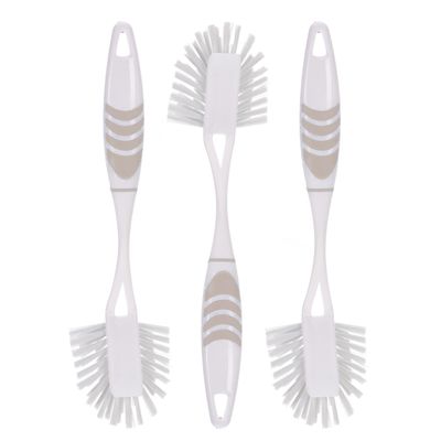 Afwasborstel met ophang lus - 3x stuks - grijs - 29 cm