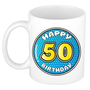 Verjaardag cadeau mok - 50 jaar - blauw - 300 ml - keramiek - Abraham