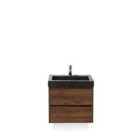 Dante Badmeubelset 60 cm - Walnoot - Wastafel Hardsteen Wit Lucca