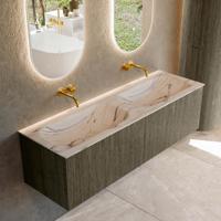 Badmeubel Mondiaz Kurve-Dlux | 150 cm | Meubelkleur Shadow | Wastafelkleur Nata | Solid surface | Wasbak beide zijden spoelbak | Zonder kraangat(en)