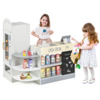 Kinderwinkelwinkel Winkelwinkel van Hout Supermarktset met Kassa POS-Machine Verkoopautomaat en Krijtbord (Grijs)
