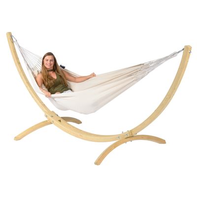 Tropilex Hangmatset Double 'Wood & Comfort' Pearl - Wit / Ecru - Colombiaans - 180 kg