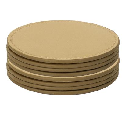 Onderzetters voor glazen - 8x stuks - rond - leder look - goud - 10 cm