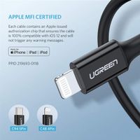 UGREEN MFI Fast Charging Type-C to Lightning Cable for iPhone 1M Black - thumbnail