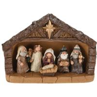 Complete kerststal - met beeldjes - verlicht - L22,5 x B8,5 x H18,5 cm - kerststal voor kinderen