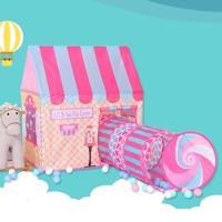 Huishoudelijke kinderen afdrukken spelen tent kleine spel huis met doorgang (roze)