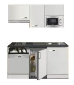 Kitchenette 160cm wit hoogglans met vaatwasser en koelkast en kookplaat en magnetron en afzuigkap RAI-4332