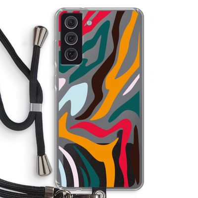 Colored Zebra: Samsung Galaxy S21 FE Transparant Hoesje met koord