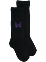 Needles chaussettes 3/4 à broderie papillon - Noir