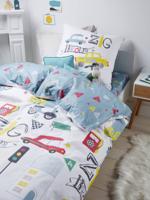 Set van kinderdekbedovertrek + kussensloop AUTO CITY print met autootjes