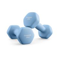 Hexagon dumbbells voor thuis met neopreen coating, lichtblauw / 2 x 3 kg