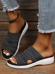 Plain Comfort Flyknit Wedge Sports Slippers