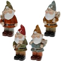 Set van 4x stuks tuinkabouters rood, blauw, groen en geel 27 cm decoratie beeld - thumbnail