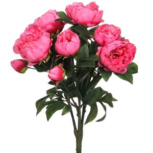 Kunstbloemen boeket pioenfuchsian - fuchsia - 55 cm - decoratie bloemen   -