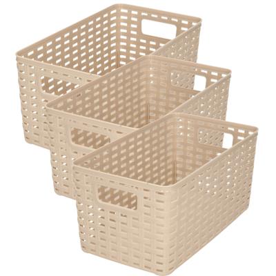 Opbergmand - 3x stuks - Kastmand - rotan kunststof - taupe - 5 Liter - 15 x 28 x 13 cm