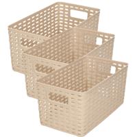 Opbergmand - 3x stuks - Kastmand - rotan kunststof - taupe - 5 Liter - 15 x 28 x 13 cm