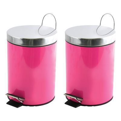 Prullenbak/pedaalemmer - 2x - metaal - fuchsia roze - 3 liter - 17 x 25 cm - Badkamer/toilet Prullenbak/pedaalemmer - 2x - metaal - fuchsia roze - 3 liter - 17 x 25 cm - Badkamer/toilet
